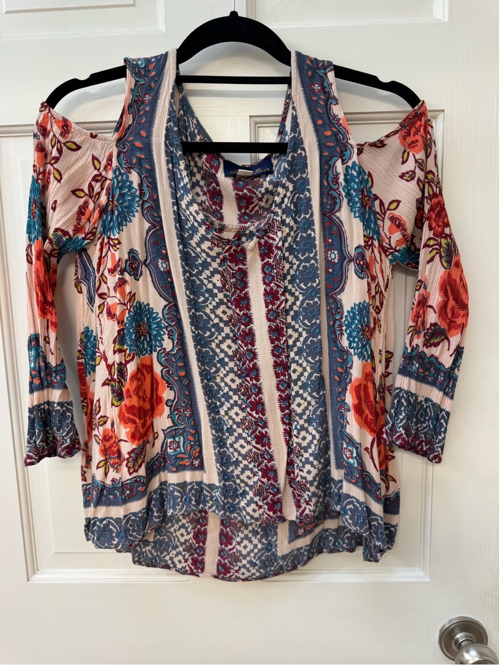 Printed Mixed-Pattern, Cut-Out Sleeves, Top - Multicolor